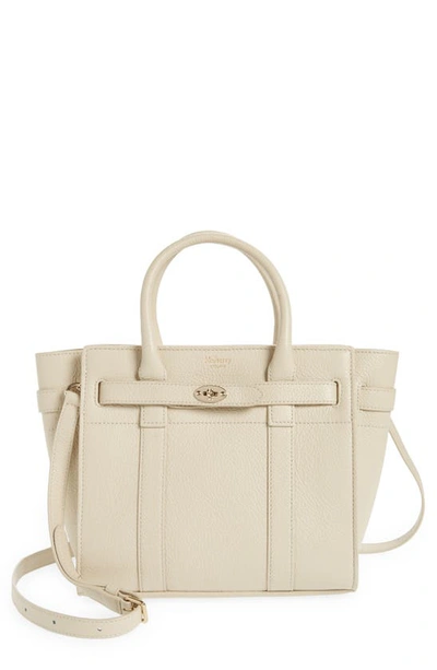 Shop Mulberry Mini Zipped Bayswater Leather Tote In Chalk