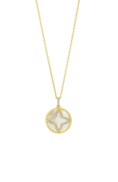 Shop Freida Rothman Coastal Clover Pendant Necklace In Mother Of Peral/ Silver/gold