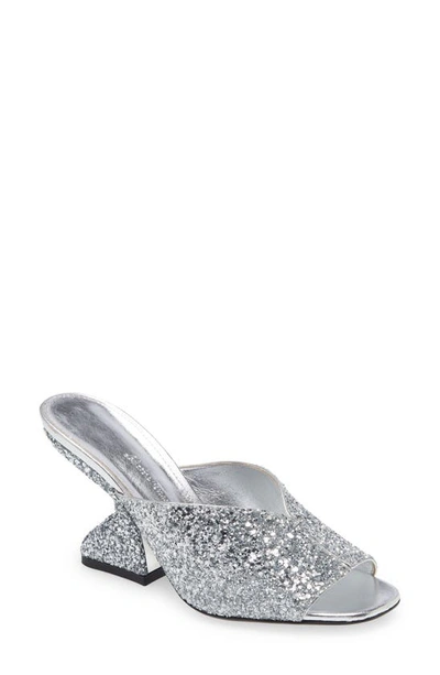 Shop Ferragamo Salvatore  Sansu Glitter F-heel Sandal In Argento