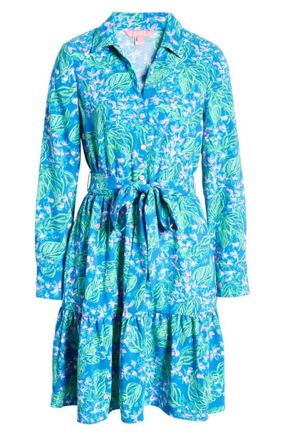 Shop Lilly Pulitzerr Eileene Long Sleeve Fit & Flare Shirtdress In Eclipse Blue Serenade In Shade