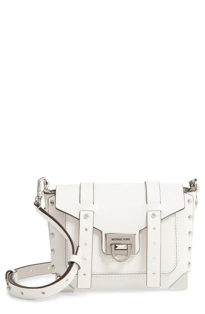 Shop Michael Michael Kors Small Manhattan Leather Messenger Bag In Optic White