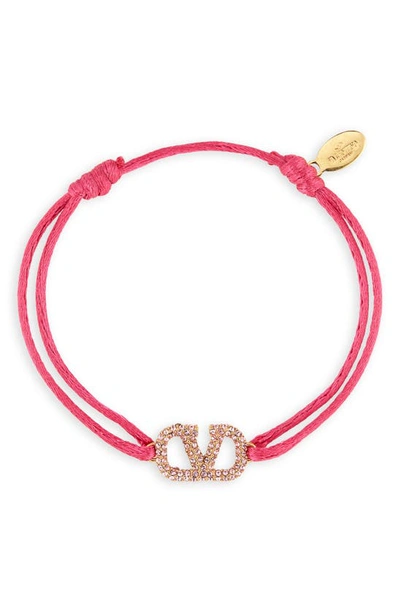 Shop Valentino Crystal Vlogo Cord Bracelet In Feminine/ Light Rose