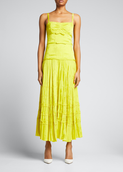 Shop Jason Wu Collection Floral Jacquard Bow-front Crepe Day Dress In Chartreuse