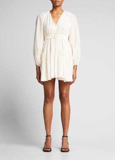Shop Jonathan Simkhai Deidra Puff-sleeve Belted Mini Dress In Ivory