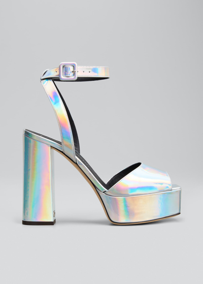 Shop Giuseppe Zanotti Metropolis Metallic Ankle-strap Platform Sandals In Argento