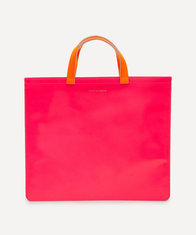 Shop Comme Des Garçons Super Fluo Leather Tote Bag In Pink
