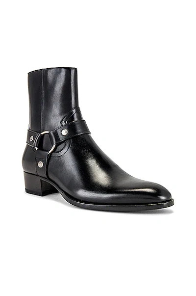 Saint Laurent Black Leather Ankle Boots In Noir