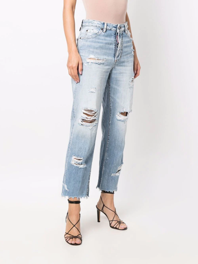 Dsquared2 Distressed Straight-leg Jeans In Blau