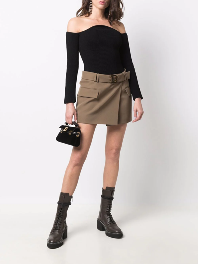 Shop Balmain Belted Skirt Mini Skirt In Grün
