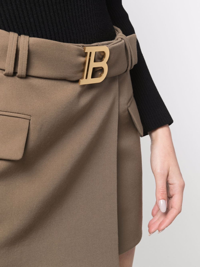 Shop Balmain Belted Skirt Mini Skirt In Grün