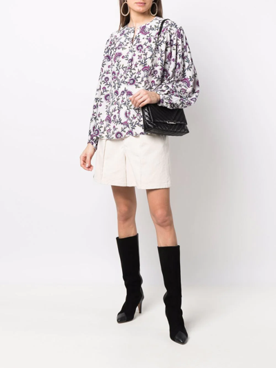 Isabel Marant Brunille Floral Silk-blend Blouse In White ,purple