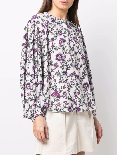 Isabel Marant Brunille Floral Silk-blend Blouse In White ,purple