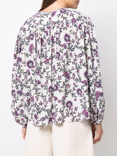 Isabel Marant Brunille Floral Silk-blend Blouse In White ,purple