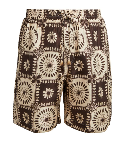 Shop Nanushka Silk Tile Print Shorts In Brown