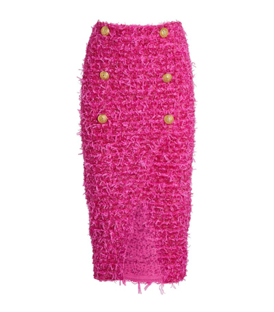 Shop Balmain X Barbie Tweed Midi Skirt In Pink