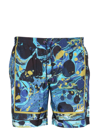 Shop Dolce & Gabbana Graphic Printed Drawstring Swim Shorts In Multi