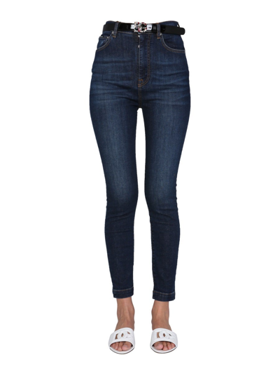 Shop Dolce & Gabbana Logo Patch Skinny Fit Jeans In Blue