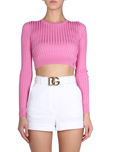 Shop Dolce & Gabbana Round Neck Cropped Sweater In Pink