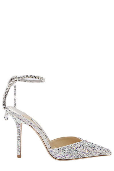 Shop Jimmy Choo Saeda 100 Embellished Pumps In Silver