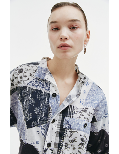 Shop Maison Margiela Collarless Patchwork Shirt In Multicolor