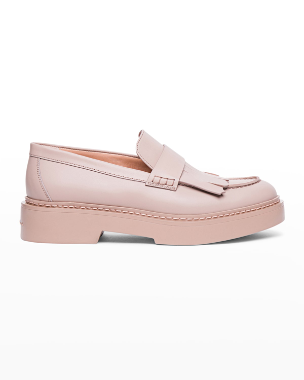 Santoni fringed leather loafers - Pink