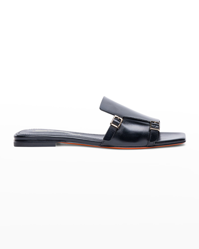 Shop Santoni Frazzle Flat Monk-strap Slide Sandals In Black