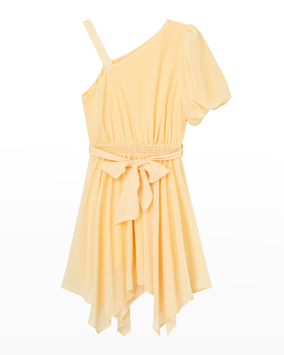 Shop Habitual Girl's Polka-dot Asymmetrical Maxi Dress In Yellow