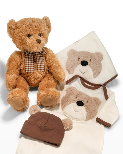 Shop Haute Baby Boy's Bear Wear Bodysuit Gift Set In Brown