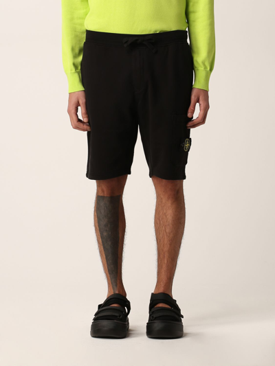 Shop Stone Island Bermuda Shorts In Garmentdyed Cotton Fleece In Black