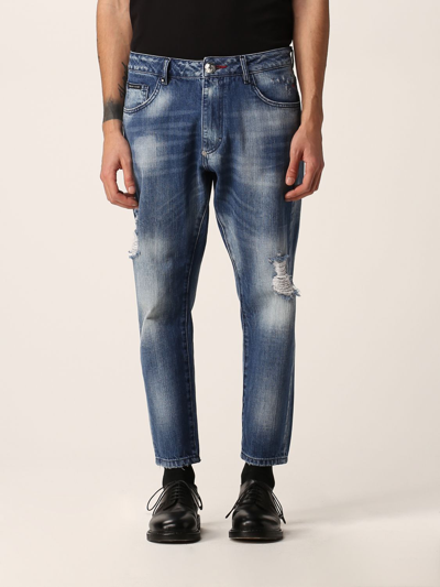 Shop Philipp Plein Jeans In Washed Denim Ripped