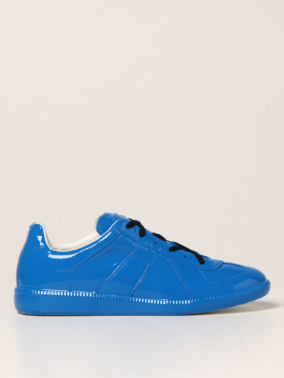 Shop Maison Margiela Replica Rubber-effect Leather Trainers In Blue