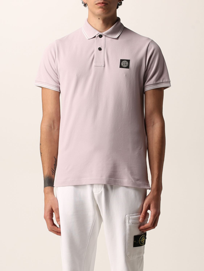 Shop Stone Island Polo Shirt In Stretch Pique Cotton In Pink