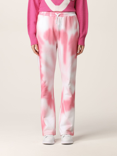 Shop Red Valentino Cotton Trousers With Tie Dye Print In Pink