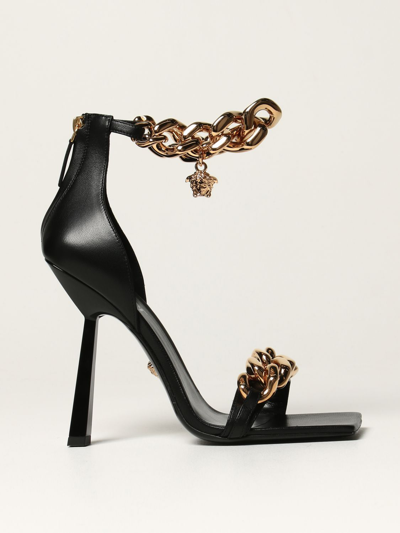 Shop Versace Sandals With Chain Detail In Black