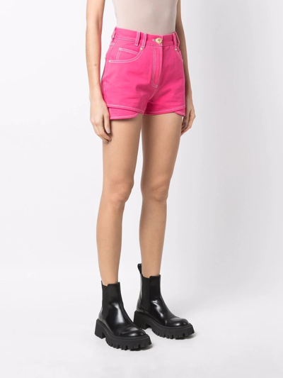 Shop Balmain High-waisted Denim Shorts In Rosa