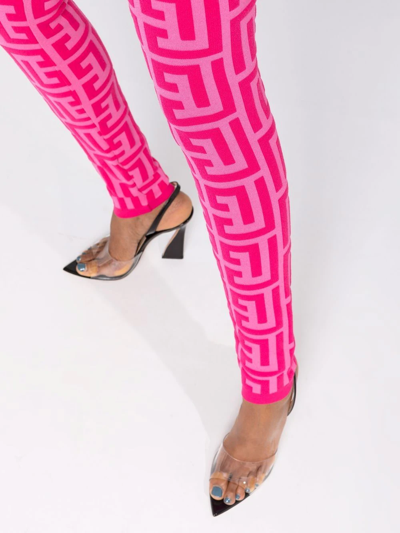 Shop Balmain X Barbie Monogram-knit Leggings In Rosa