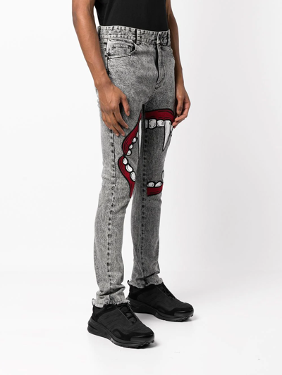 Haculla Fang Lip-print Skinny-fit Jeans In Grau