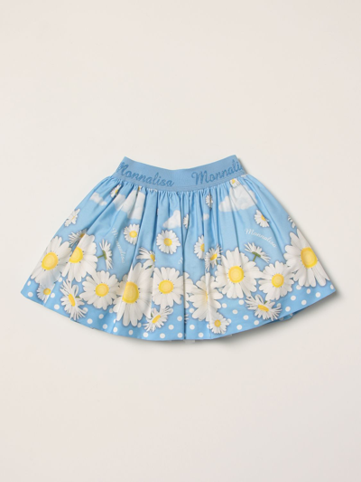Shop Monnalisa Skirt With Daisy Print In Gnawed Blue