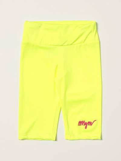 Shop Msgm Leggings With Embroidered Logo In Yellow