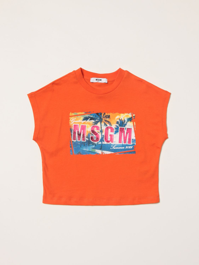 Shop Msgm T-shirt In Cotton With Print In Orange