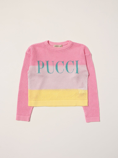 Shop Emilio Pucci Tricolor Sweater With Logo In Multicolor