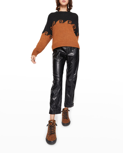 Shop Rebecca Minkoff Norma Two-tone Pattern Sweater In Blk/rust