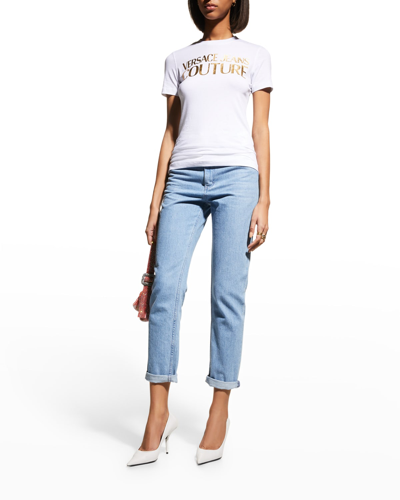 Shop Versace Jeans Couture Iconic Logo T-shirt In White Silver