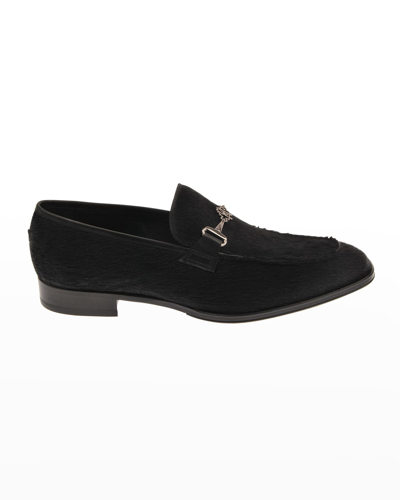 Shop Roberto Cavalli Men's Logo Bit-strap Calf Hair Loafers In Black