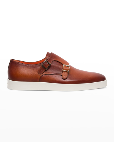Shop Santoni Men's Bankable Double-monk Strap Loafers In Brown