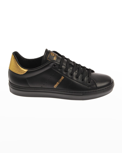 Shop Roberto Cavalli Men's Bicolor Leather Low-top Sneakers In Black