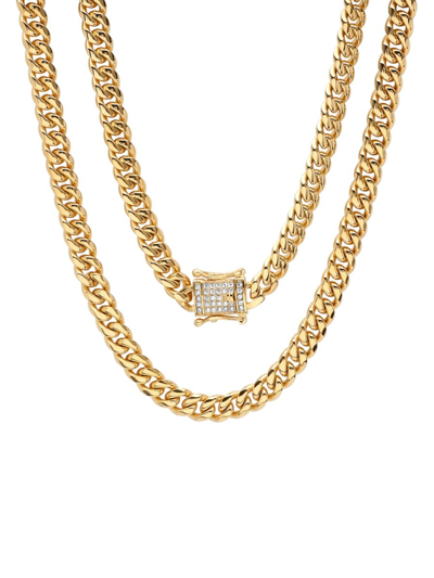 Shop Anthony Jacobs Men's 18k Gold Plated Stainless Steel & Simulated Diamond Miami Cuban Chain Necklace