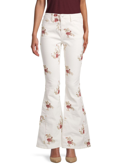 Shop Driftwood Women's Farrah Floral-embroidery Bootcut Jeans In White