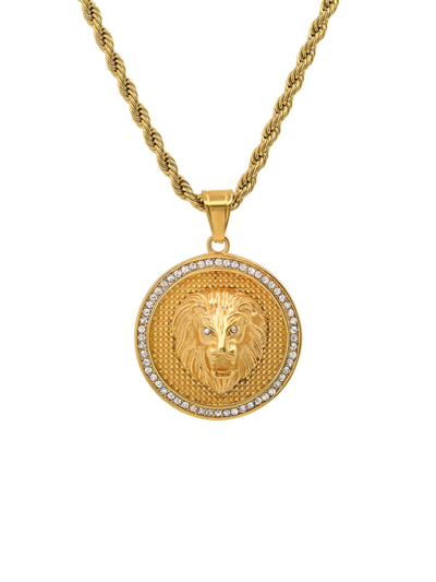 Shop Anthony Jacobs Men's 18k Gold Plated Stainless Steel & Simulated Diamonds Lion Head Pendant Necklace