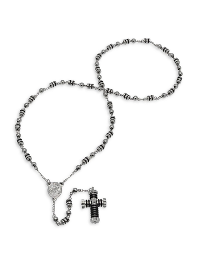 Shop Anthony Jacobs Men's Stainless Steel & Black Rubber Rosary Necklace